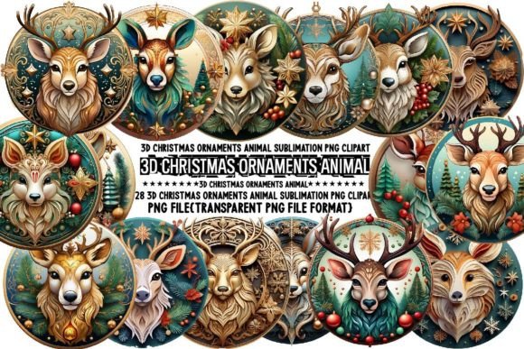 3D Christmas Ornaments Animal PNG Graphics & Print Templates