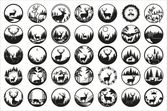 Beautiful Deer Forest Circle Art Design: Graphics for Crafts & Content