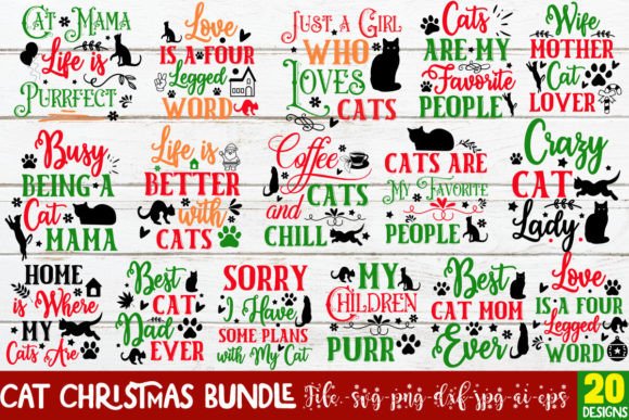 Cat Christmas SVG Bundle: 20 Graphics for Crafts & Content