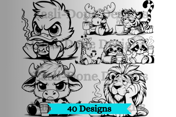 Coffee Drinking Tired Animal Outline SVG: Graphics for Crafts