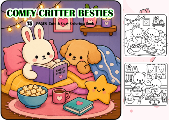 Comfy Critter Besties: Cute Cozy Graphics for Coloring Pages Amp
