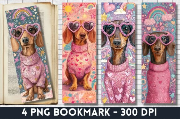Dachshund Heart Sunglasses Pink Bookmark: Graphics for Crafts