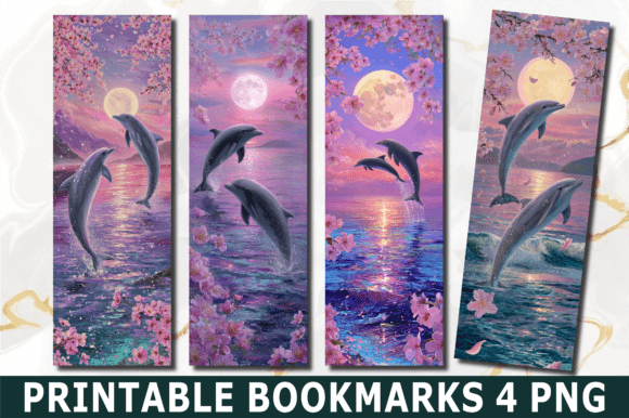 Dolphin Ocean Cherry Blossom Bookmarks: Graphics for Crafts