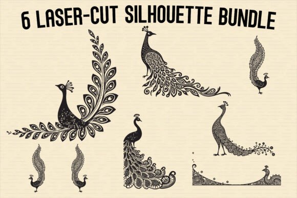 Elegant Peacock Silhouette Set: Graphics for Crafts-Driven Branding