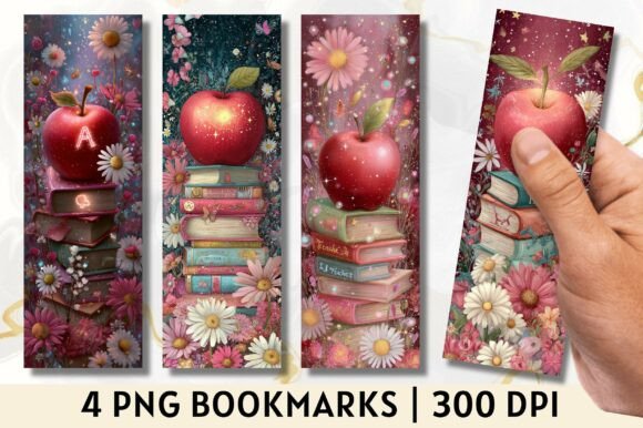 Floral Apple Teacher Stack Bookmark PNG