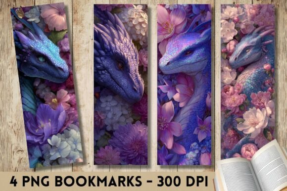 Floral Pastel Flower Dragon Bookmark: Graphics for Crafts