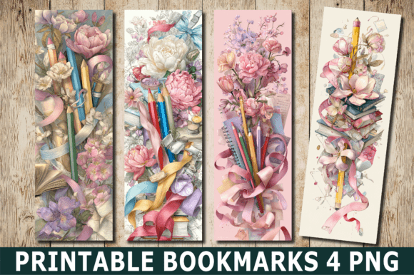 Floral Pencil School Art Bookmark PNG: Graphics for Crafts & Content