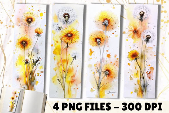 Flower Themed Dandelion Bookmarks: Graphics for Crafts & Local Branding