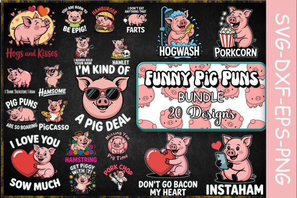 Funny Pig Puns SVG Bundle for Crafts & Graphics