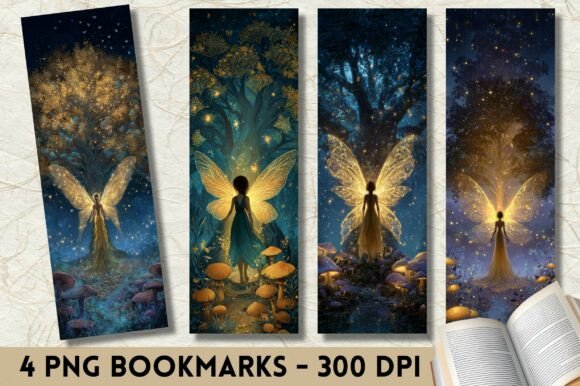 Golden Fairy Tree Mushroom Bookmark PNG: Graphics & Print Templates