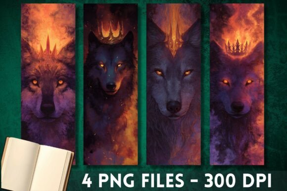 King Wolf Fire Crown Fantasy Bookmark