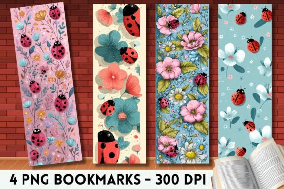 Ladybug Boho Pattern Kawaii Bookmark PNG Graphics for Crafts