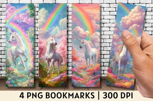 Pastel Rainbow Cloud Unicorn Bookmark: Graphics for Crafts Brands