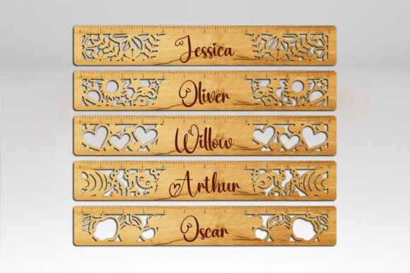 SET of 5 Personalized Wooden Rulers: Graphics for Laser Engraving