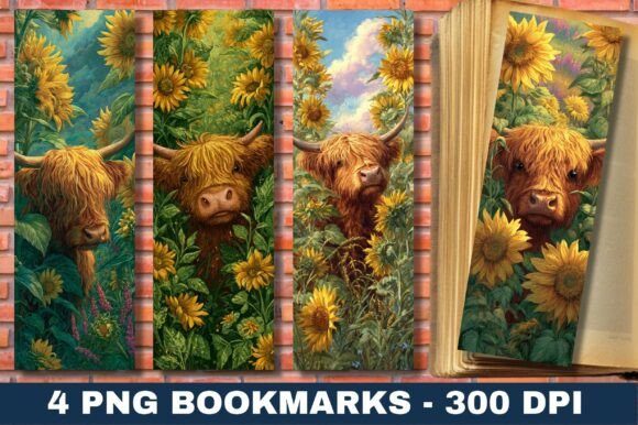 Shaggy Highland Cow Sunflower Bookmark