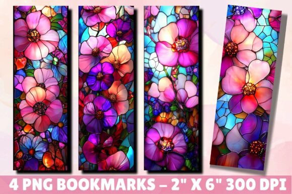 Stained Glass Flowers Lover Bookmarks: Graphics for Crafts