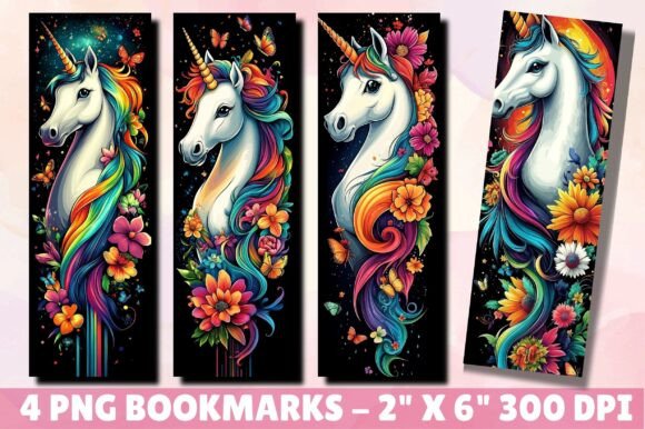 Unicorn with Colorful Swirls Bookmark Graphics
