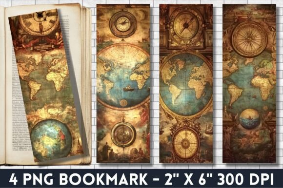 Vintage Geography World Map Bookmark: Graphics & Print Templates