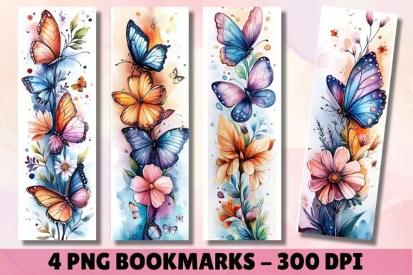 Watercolor Beautiful Flowers Bookmark: Graphics for Crafts Brands