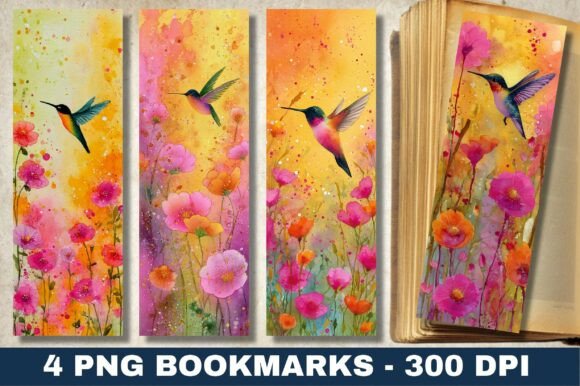 Watercolor Hummingbird Poppy Bookmark Graphics