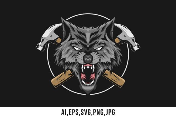 Wolf Mascot with Cross Hammer Graphics